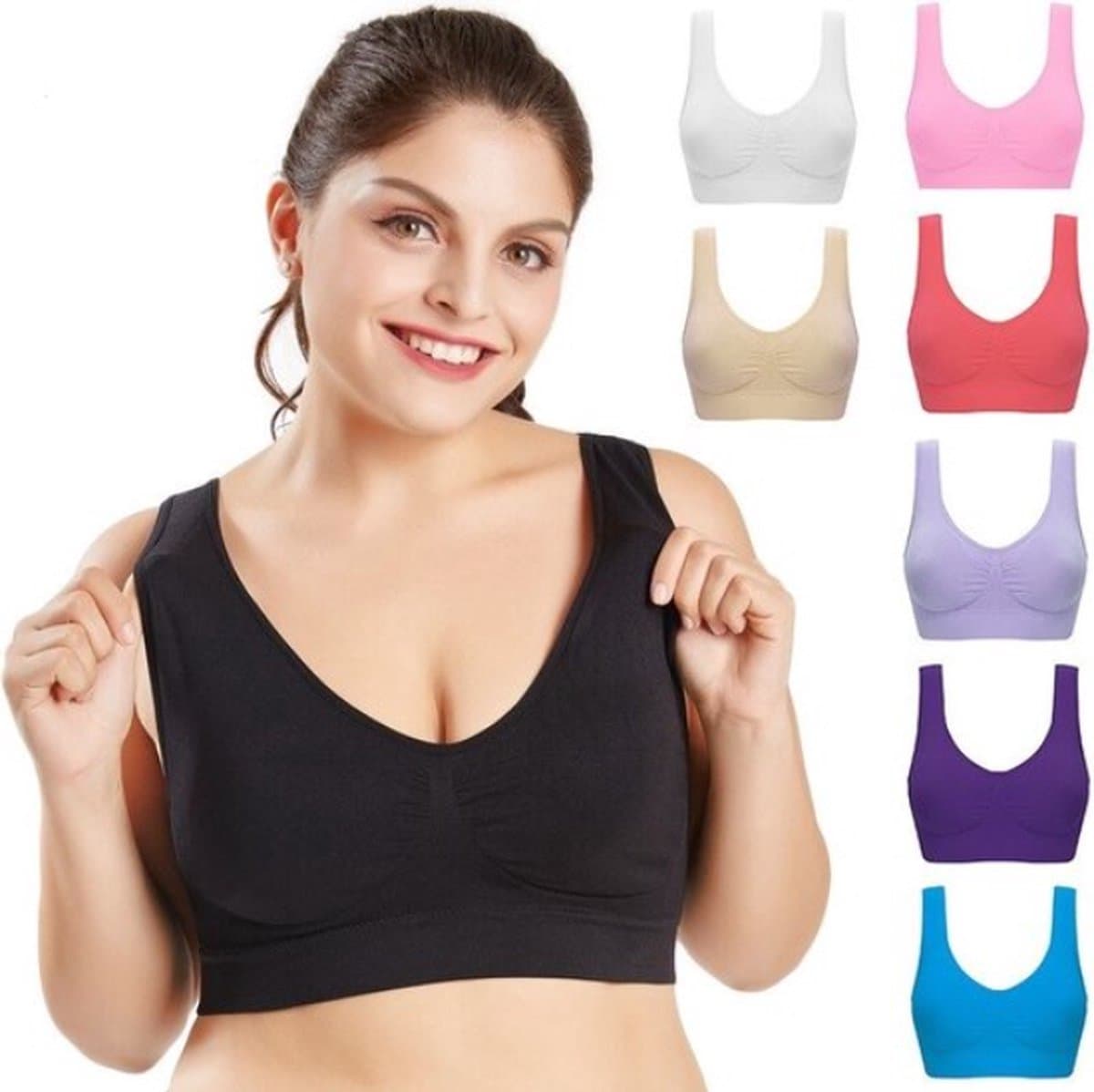 Premium BH Zonder Beugel - Sport BH - Magic Bra - Dames Kleding - Ondergoed - Push Up - Met Pads - Zwart - 4XL - Cup E F (EAN: 8720167877223)