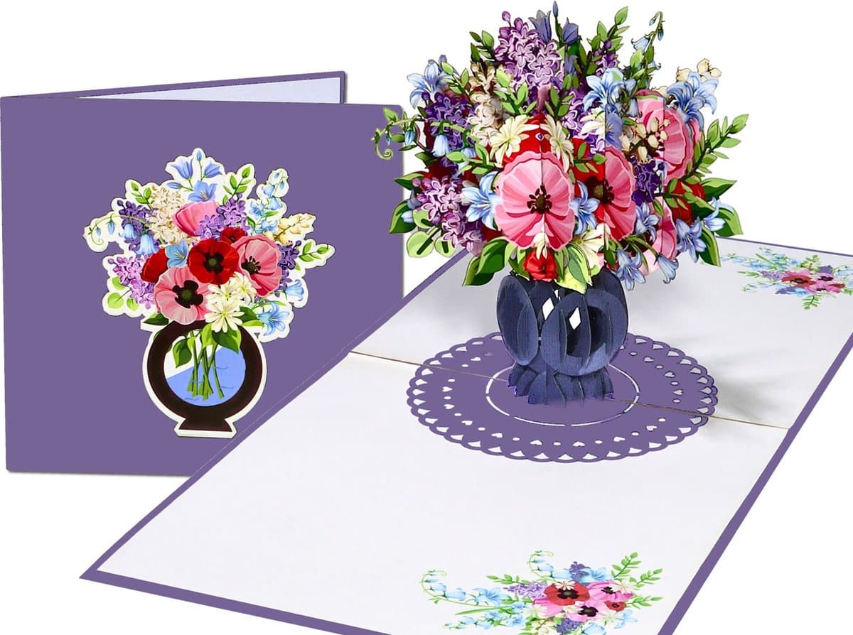 Popcards popupkaarten – Verjaardagskaart Paarse Klaprozen Klaproos Papaver Bloemen Gemengd Boeket Vriendschap Felicitatie Beterschap Troost pop-up kaart 3D wenskaart (EAN: 8785253683812)