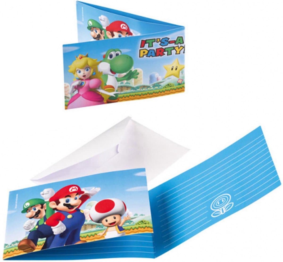 Super Mario uitnodigingen - 8x stuks - inclusief enveloppen - kinderfeestje kaarten - kinderpartijtje - verjaardag (EAN: 0013051695583): De eerste indruk een feestje in een envelop
