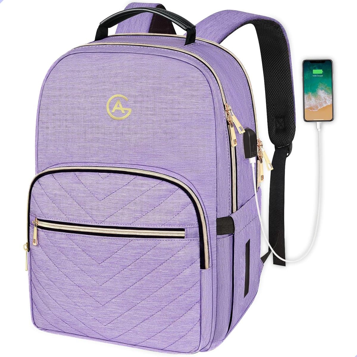 AG Luxe Rugzak Dames Lila - Rugzakken - Rugtassen - Meisje - Laptop - 26L - School - Kind - Backpack Waterafstotend- Schooltas - Reizen & Werken - Anti Diefstal Ontwerp - Inclusief Usb Oplaadstation (EAN: 8720387175543)