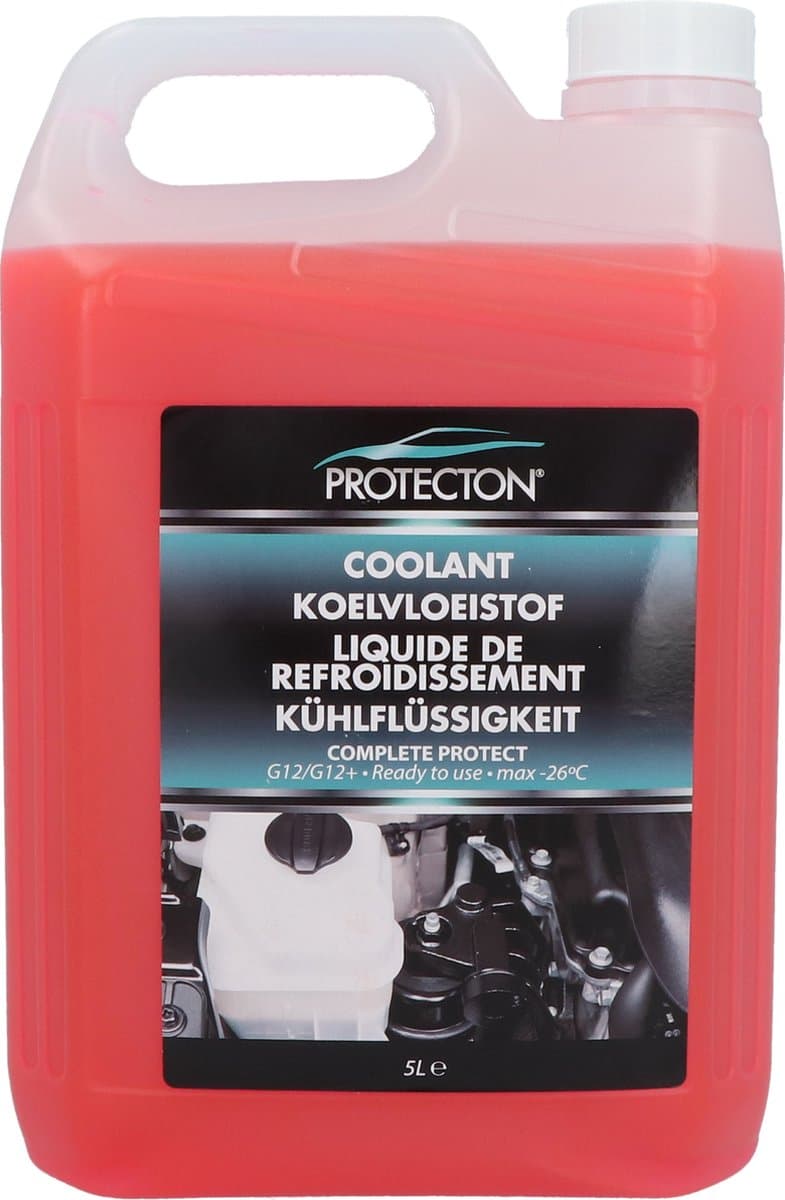 Protecton Complete Bescherming Koelvloeistof - G12/G12+ - Mengbaar met alle soorten en kleuren koelvloeistof - Optimale koeling van de motor in zomer en winter - Geeft bescherming tot -26°C - Tast geen lak, rubber of metal aan - 5 Liter (EAN: 8711...