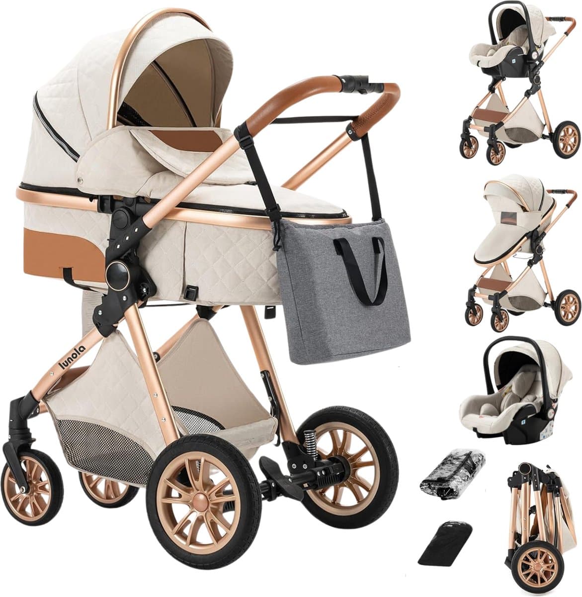 Lunola Nova - Kinderwagen 3-in-1 - incl. autostoel - 0-20kg - XXL - Multifunctionele Buggy 3in1 - Incl extra matrasje - Wit (EAN: 8720938069734)