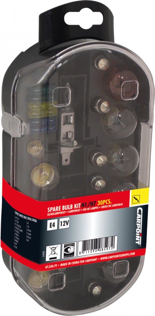 Carpoint Gloeilampenset H1/H7 – 30-delig – Inclusief Zekeringen – Compacte Opbergbox – Eenvoudige Installatie (EAN: 8711293480647)