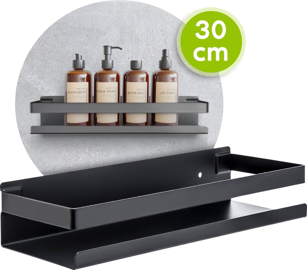 Doucherek Zwart 30 CM - Badkamer rekje Douche - Zonder Boren - Douchemandje (EAN: 8720297760167): De Look Matzwart is altijd een goed idee