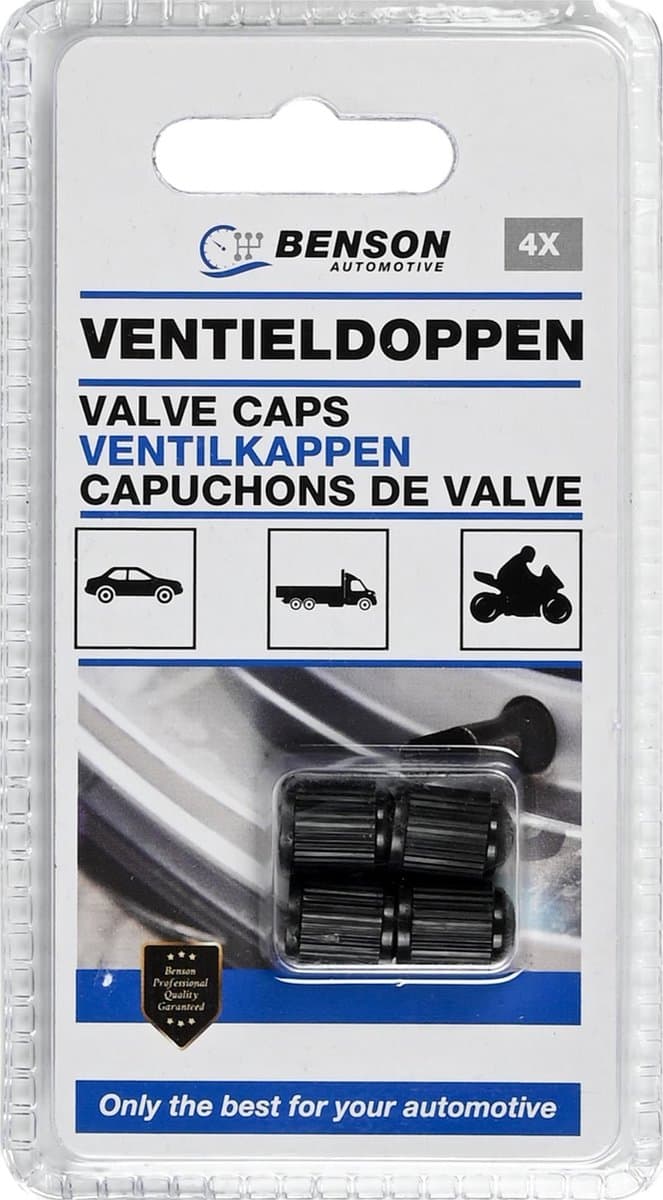 Benson Ventieldoppen Set - kunststof - Universeel - Zwart - 4 delig (EAN: 8720195790716)
