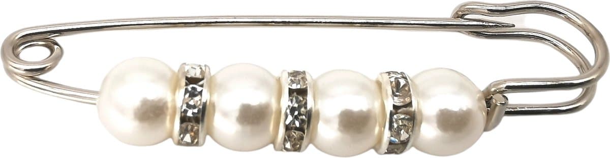 2 x Sierspeld/omslagdoek speld – 4 imitatie parels - ringetjes met strass steentjes – langwerpig – L 5.5 cm – Zilverkleurig. (EAN: 6013844157162): Waarom deze speld een must‑have is