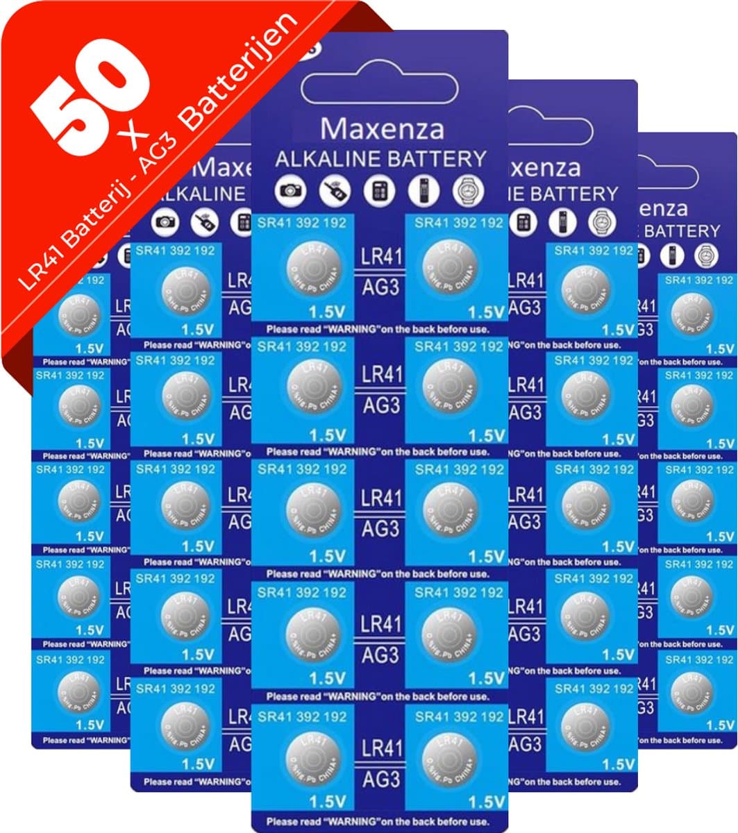 Maxenza LR41 Batterij - AG3 - AG3 Batterij - Alkaline Knoopcel Batterij - 50 Batterijen (EAN: 8721184750162)
