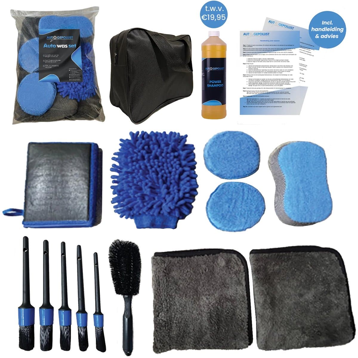 Auto Gepolijst Auto Was Set – Auto Schoonmaak Set – Auto Shampoo – Auto Wassen – Auto Poetsen - Autowasborstel (EAN: 8720892413055)