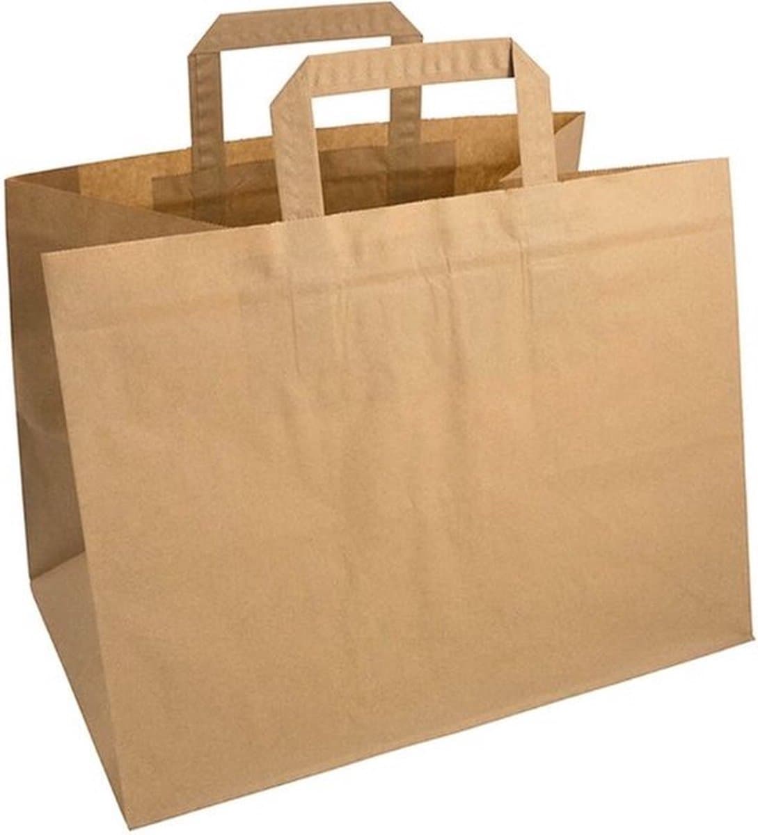 Packadi Papieren Draagtassen - 32x17x27cm - Bruin - 50 stuks / papieren tassen Kraft Papieren Tasjes Met Handvat/ Cadeautasjes met vlak handgrepen / Zakjes/ (EAN: 5407008940577)