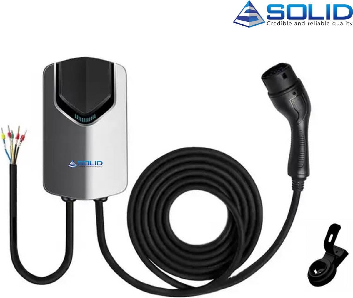 Solid - 11kW Wallbox EV Charger - Fase 3 - 16A - 5 Meter - Laadkabel - Type 2 - Auto oplader - Laadpaal - Autolaadpaal - EV Laadstation - RFID - Mobile App (VCS-DP-11-5M) (EAN: 6150838062009)