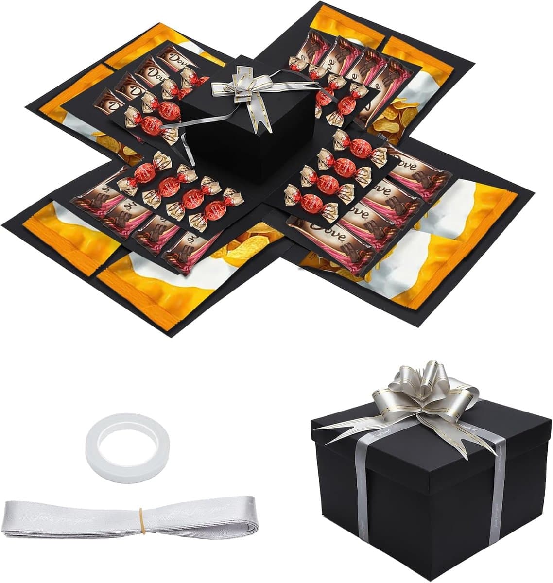 5 Layer Gift Box - Zwarte DIY Explosion Box met Deksel - Creatieve Cadeau Box voor Verjaardag - Bruiloft - Reis - Jubileum - Valentijnsdag - Kerstmis (EAN: 6155927382310)