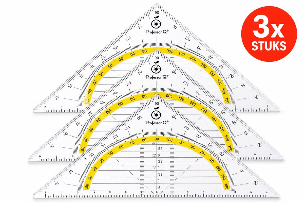 Geodriehoek 14 cm Transparant – 3 Stuks – Liniaal met Gradenboog – School Geodriehoek Set – Wiskunde, Basisschool & Middelbare School – Professor Q (EAN: 8720634751995)