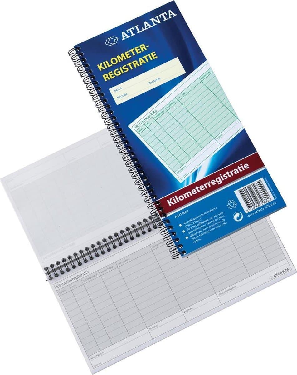 Atlanta kilometerregistratieboek – 297 x 140 mm – dubbelspiraal – 40 vel (EAN: 8710968356812)