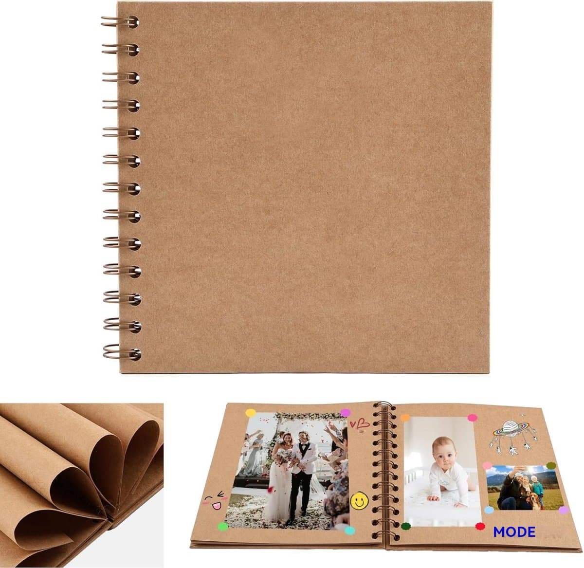 TOVBMUP Mini DIY Fotoalbum - 17 x 17 cm - Scrapbook - 20 vellen - 40 pagina's - Kraftpapier spiraalbinding - Perfect geschikt voor babyfoto's, verjaardagen, jubilea, bruiloften, enz. - Bruin (EAN: 8721401320253): **Waarom dit fotoalbum zo populair...