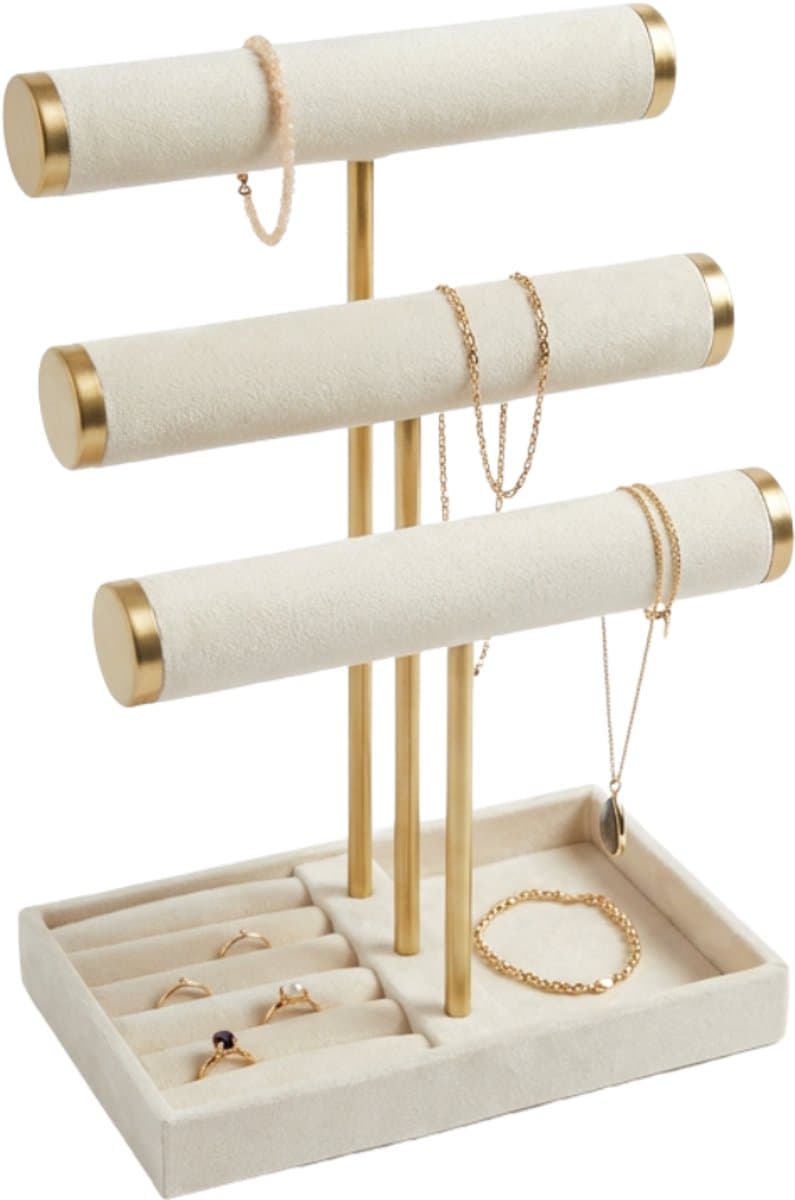 Jaraleesa® Sieradenhouder met 3 niveaus – Sieradenrekje voor Kettingen, Armbanden, Ringen & Horloges – Fluwelen Afwerking – Oorbellenrekje - Goud (EAN: 8720299956988): 🎉 Van community‑hype naar mijn eigen kast
