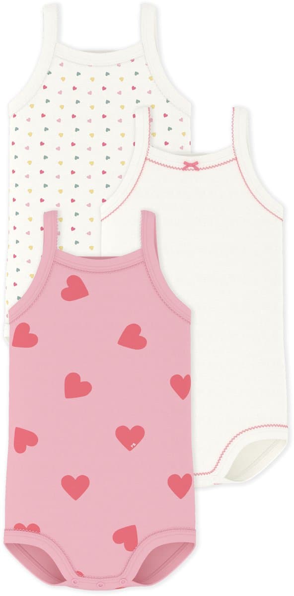Petit Bateau Set van katoenen body's met bandjes Meisjes Rompertje - Wit/Meerkleurig + Roze + Wit (EAN: 3617103047602)