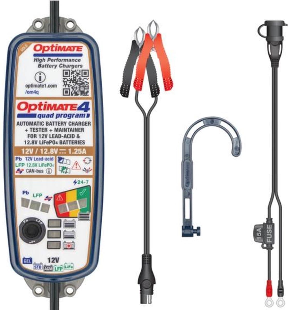 Tecmate Optimate 4 Acculader - Dual program - 12V (EAN: 5425006145404)