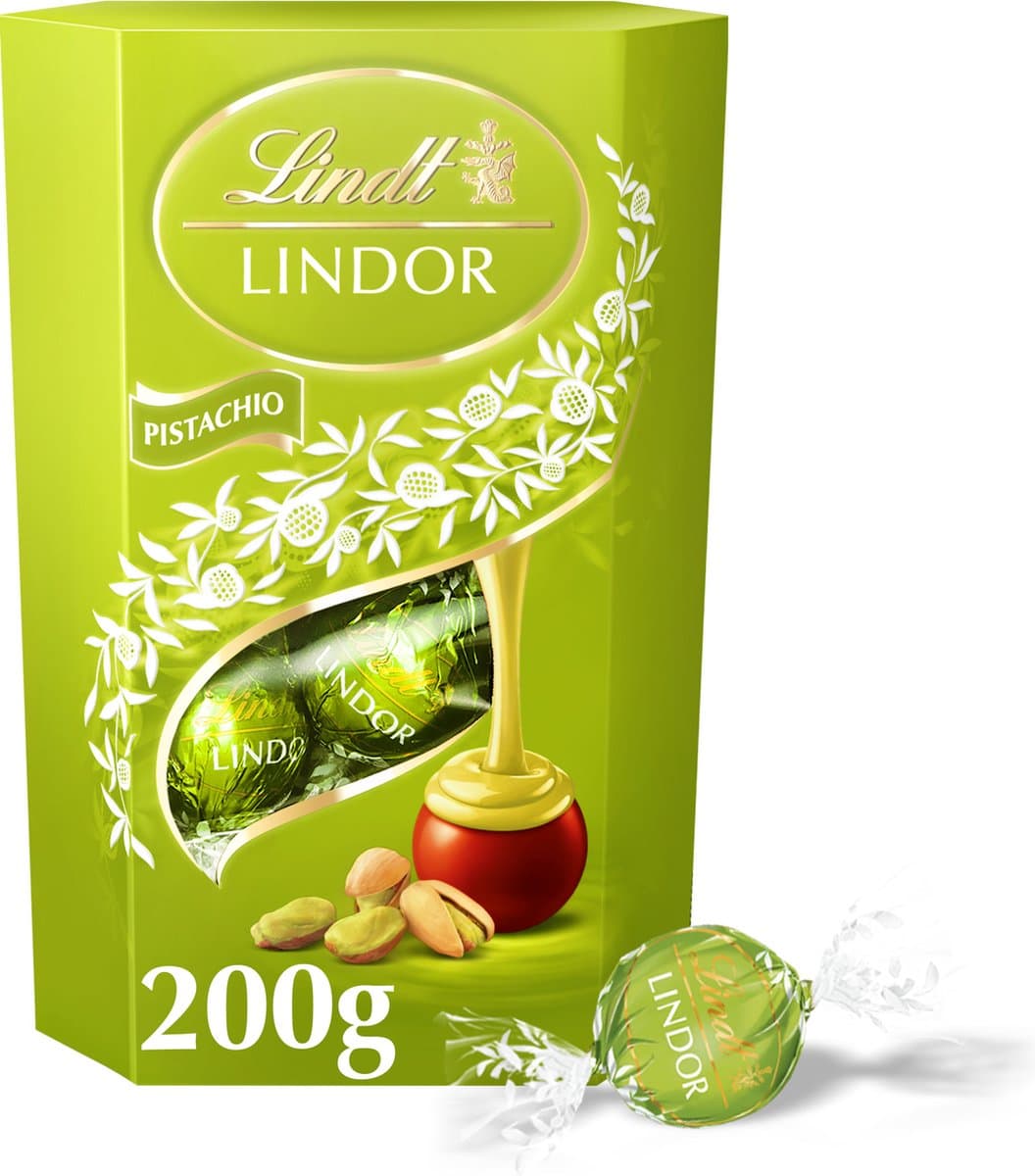 Lindt LINDOR Pistache melkchocolade bonbons 200 gram - 16 zacht smeltende chocolade bonbons - Moederdag Cadeau (EAN: 8003340098609)