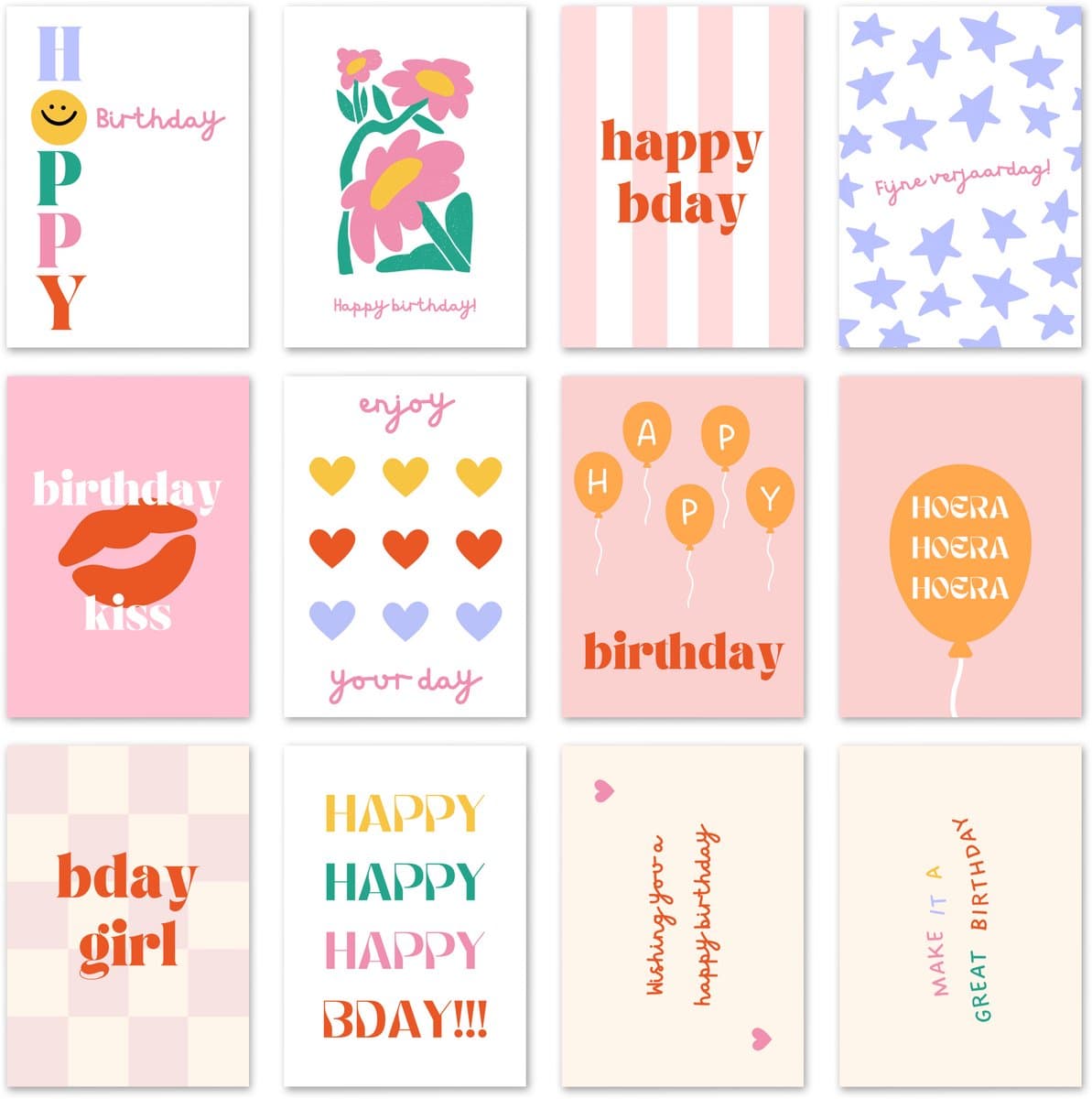 12 x Hippe verjaardagskaarten - Felicitatiekaarten - Kaartenset - Wenskaarten - Kaart verjaardag - Verjaardagskaart - Kaartjes om te versturen - Inclusief enveloppen - Gevouwen kaarten (EAN: 8721321201090): Waarom deze set zo mooi is 🌟