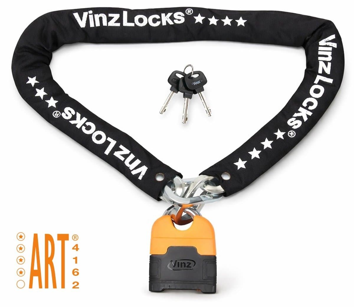 VINZ Makalu ART 4 Slot - 3 sleutels - Goedgekeurd Kettingslot Verzekering - Motorslot & Scooterslot & Brommer - 120 cm (EAN: 8717953268389)