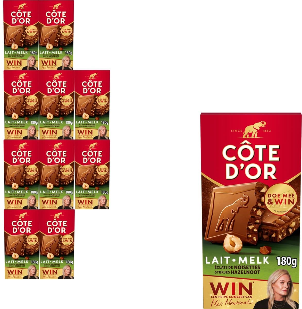 Côte d'Or L'Original Melk Stukjes Hazelnoot Chocolade Reep 10 x 180g - Chocolade Tabletten - Cadeau vrouwen of mannen verjaardag - Voorraad (EAN: 7622202283963)
