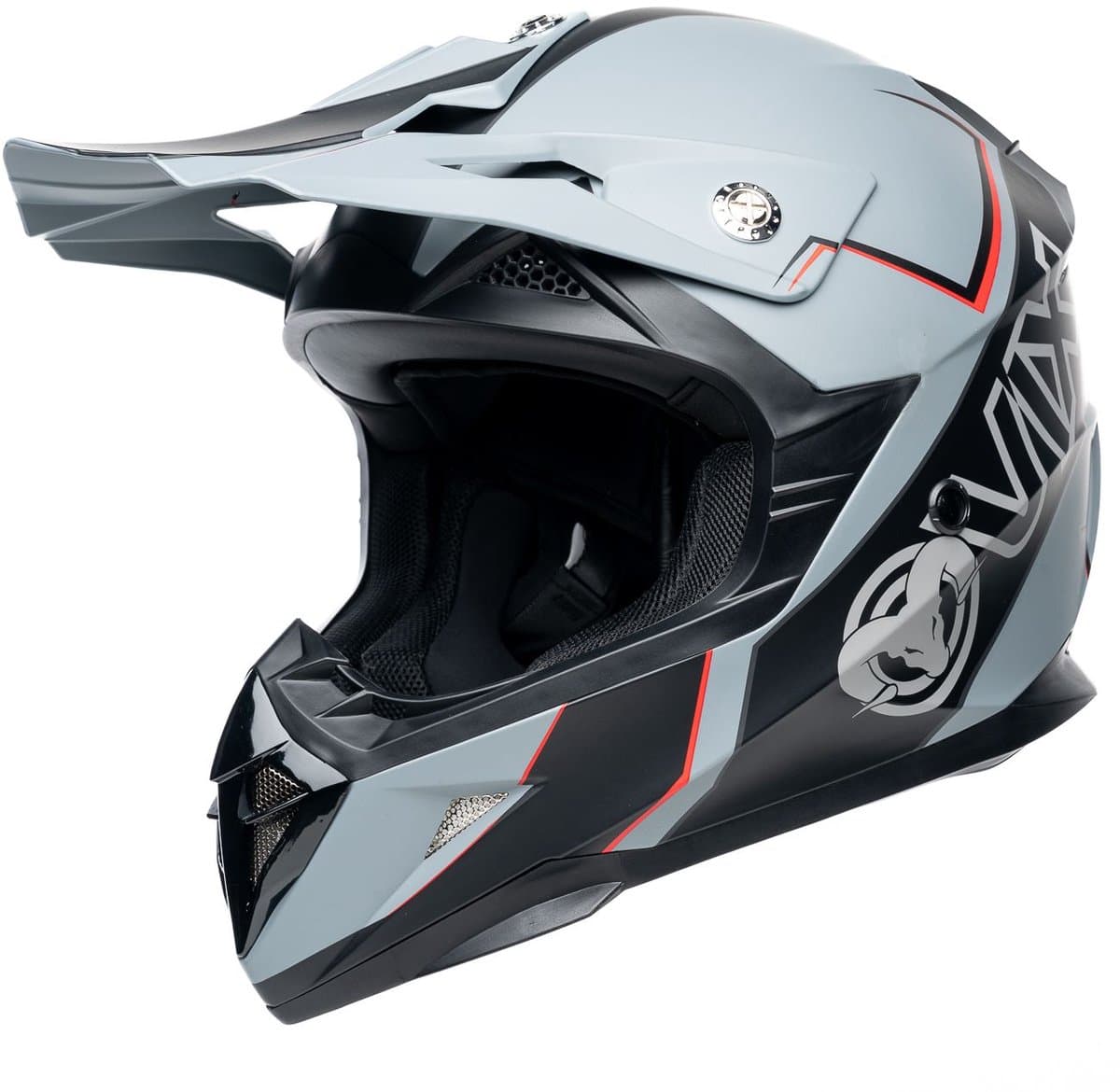 MOTOBLOUZ Motor Cross Crosshelm VUIL LAZY Grijs/Zwart/Rood M (EAN: 3665404053655)