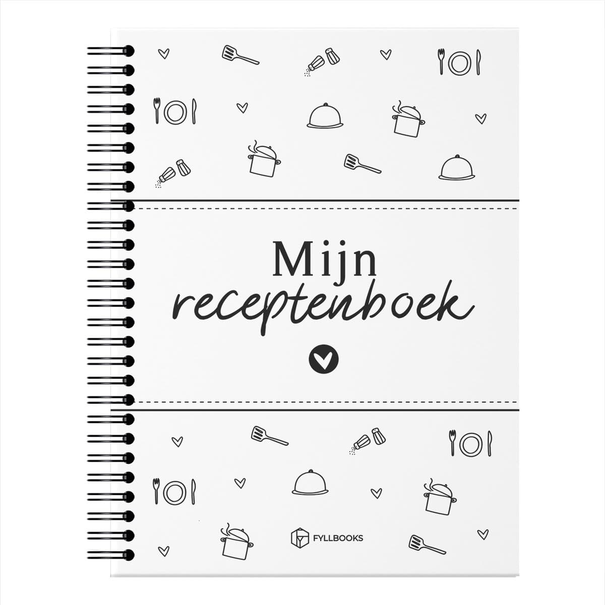 Fyllbooks - Receptenboek Invulboek - Verzamelboek - Notitieboek - Zwart Wit - Ruimte voor: 35 Eigen recepten (EAN: 6096716352360)