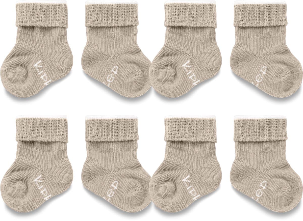 KipKep Blijf-Sokjes 4 paar - maat: Newborn, Prematuur - Cookie - Beige - Bio-katoen - Voordeelpak - baby sokjes (EAN: 8718182144468)