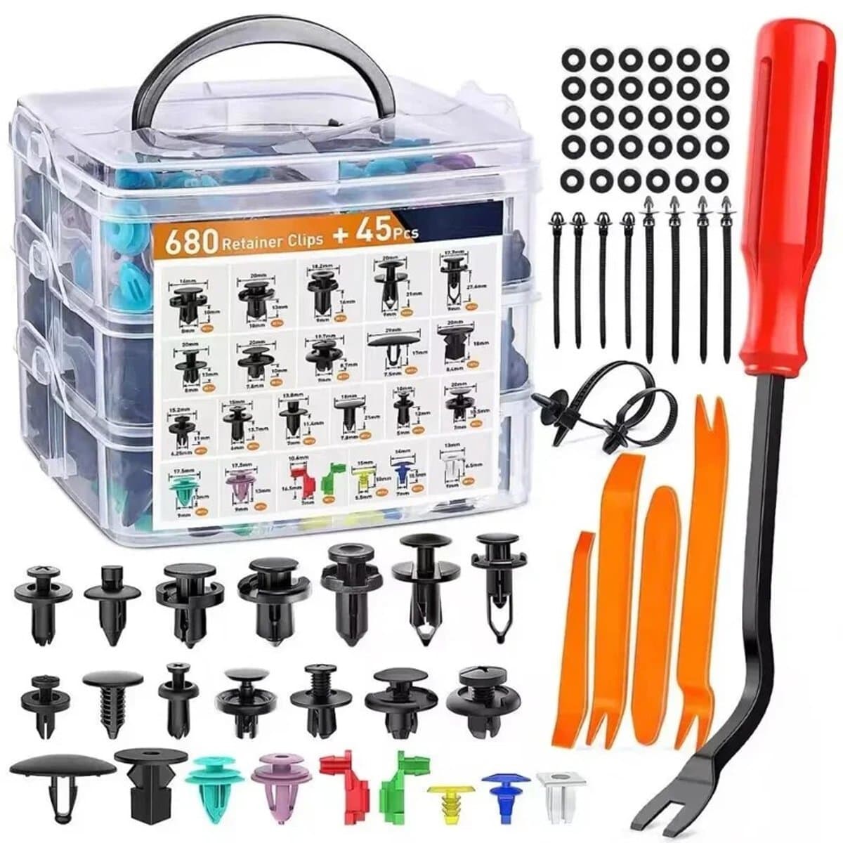 Homtas Auto clips set - 680x stuks - Universele bevestigingsclips - incl. verwijdertools - Interieur demontage - Auto trim verwijdering gereedschap - Blekleding clips - trim removal tool (EAN: 0789049248672)