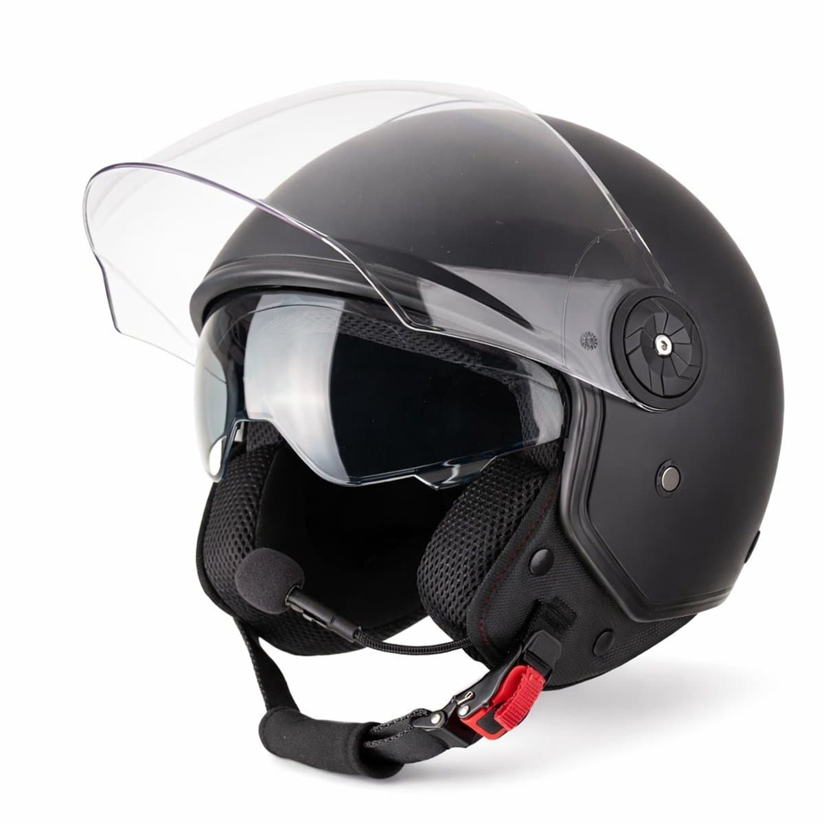VINZ Paz Scooterhelm / Motorhelm met Bluetooth - Jethelm Ingebouwde Luidspreker & Microfoon - Bellen en Muziek - Zwart - L (EAN: 8720574328684)
