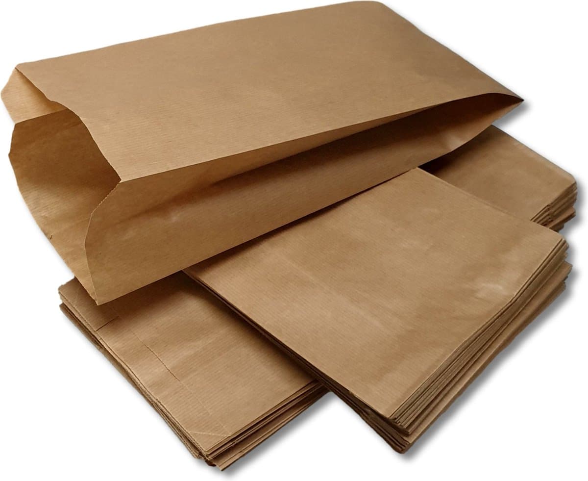 Prigta - Papieren zakken - met zijvouw - 2 pond - 100 stuks - bruin - 16x10x31cm / fruitzakken (EAN: 8720682330081)
