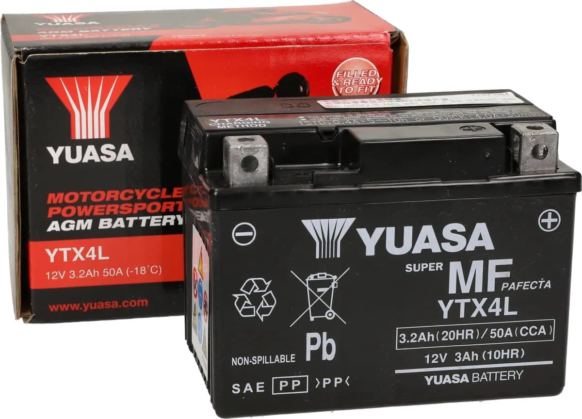 Yuasa Accu Yuasa gel YTX4L-BS Gel 12V 4AH onderhoudsvrij (EAN: 5050694044038)