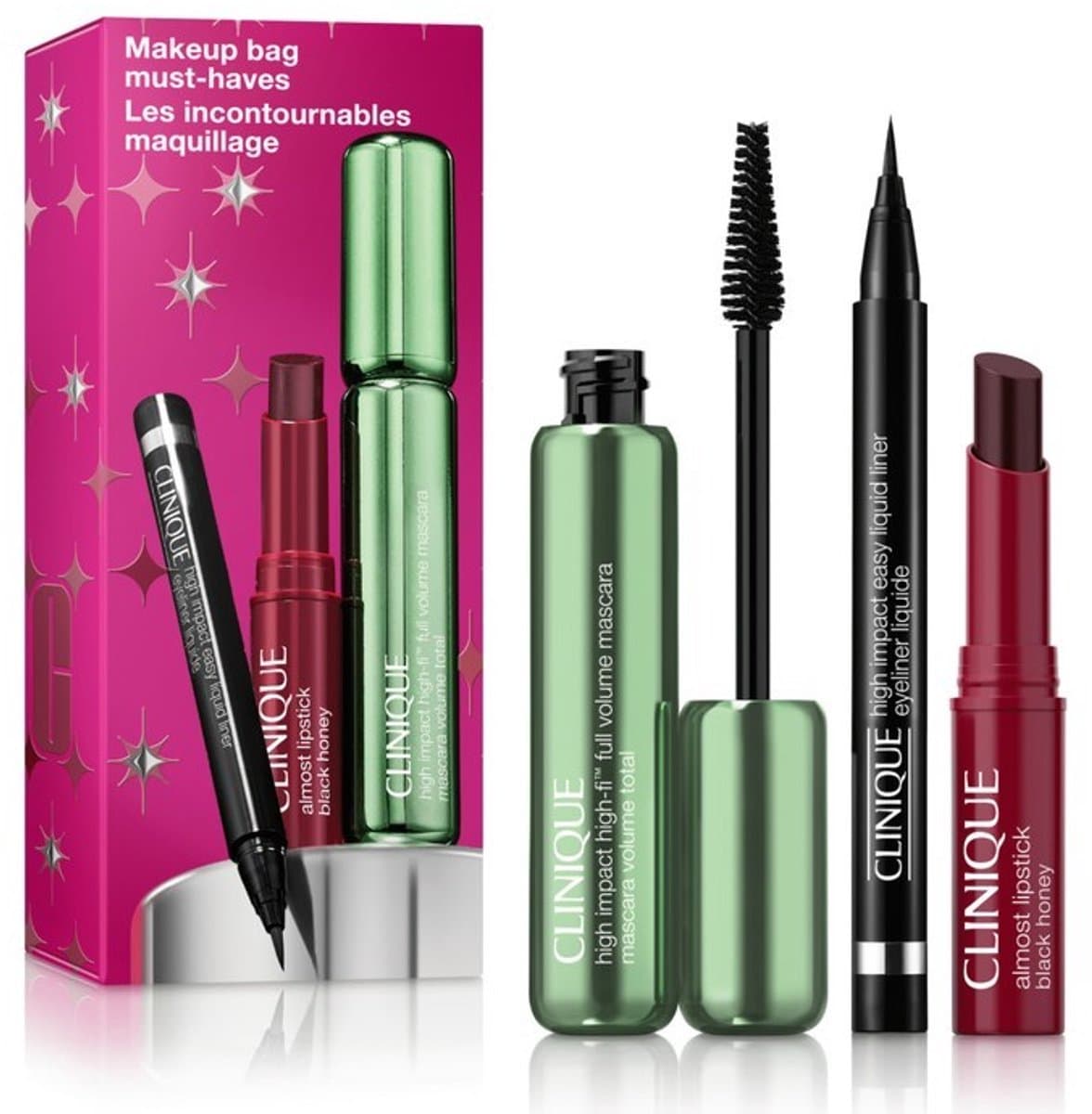 Clinique Make-up Bag Musthaves 3st Set: Mascara 10ml + Eyeliner liquide + lipstick Black Honey (EAN: 0192333275672)