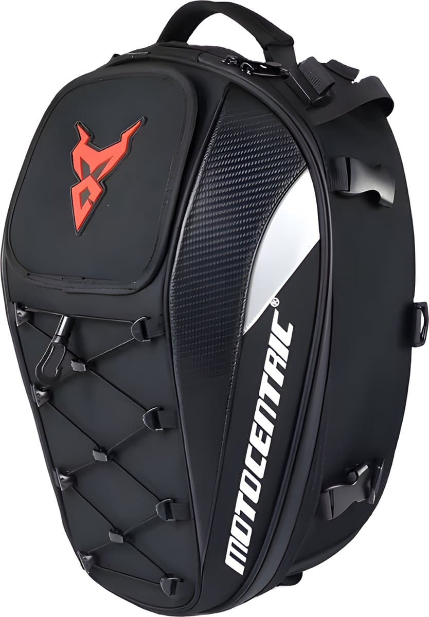CarryQuest® - Motor Rugzak - Motor Zadeltas en Motor Rugzak in 1 - Motorhelm Tas - Motorhelm - Motorhelm Rugzak - Motorhelm Tassen - Carbon - 48L - Staarttas - Rugzak - Handtas - Schoudertas - Oxford - Carbonvezel - Bevestigingsriem - Rood (EAN: 8...