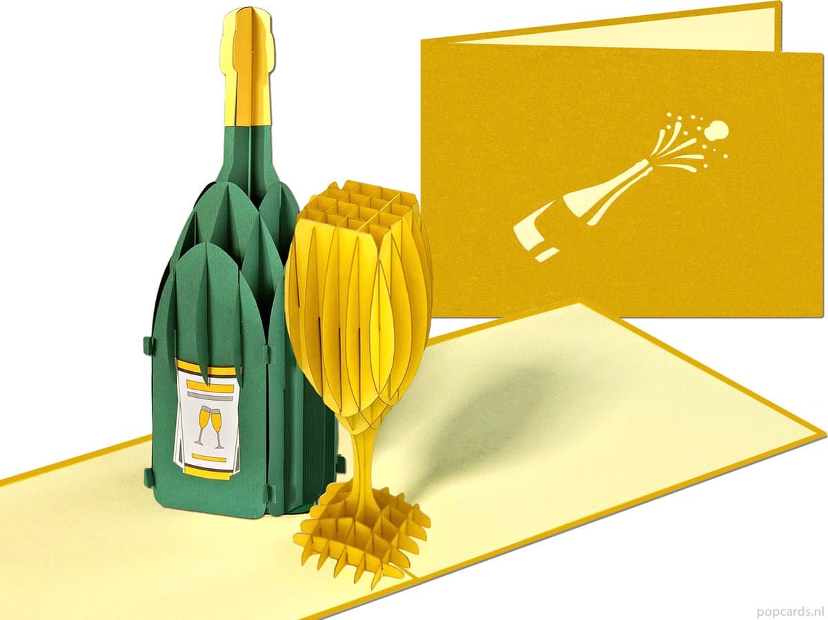 Popcards popupkaarten – Champagne Jubileum Uitnodiging Feest Verjaardag Jarig Verjaardagskaart Felicitatie Valentijn Valentijnskaart Valentijnscadeau Moederdag Vaderdag Happy New Year Gelukkig Nieuwjaar Kerst Kerstkaart pop-up kaart 3D wenskaart (...