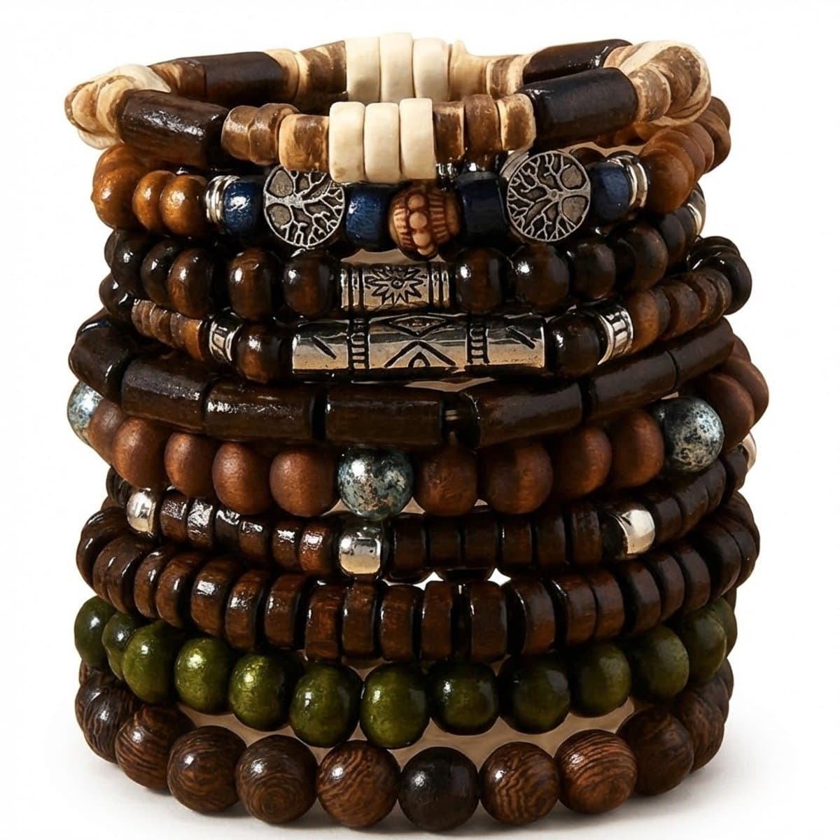 10-delige Heren en Dames Armbanden Set – Houten Kralen & Natuurlijke Accenten (EAN: 8721381450483)