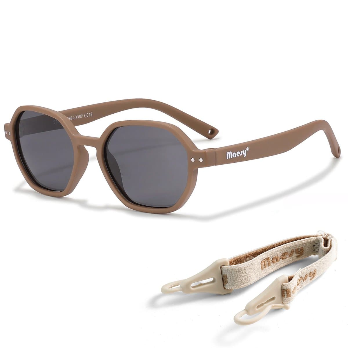 Maesy Baby Zonnebril Yana - 1 t/m 3 jaar - Elastiek - Flexibel - UV400 Bescherming - Zonnebril Kind - Taupe Bruin (EAN: 8720726947138)