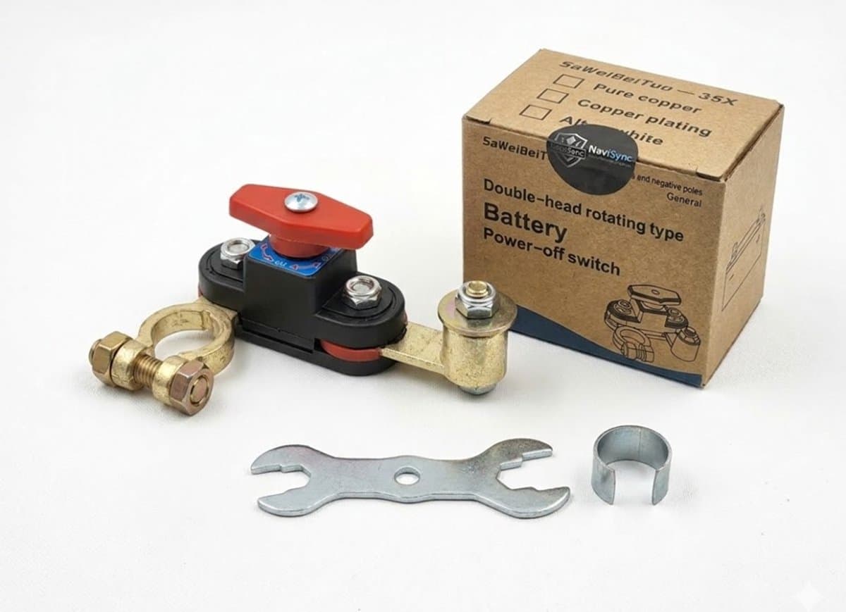 NaviSync® Accu Hoofdschakelaar - 12V/24V - Dubbele Roterende Aansluiting - Batterij Disconnect Switch voor Auto, Boot & Camper - Anti-Lekkage Massaschakelaar (EAN: 6152608247265)