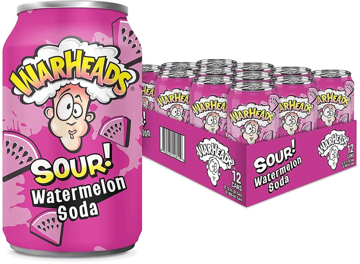 Warheads Sour Watermelon Soda 12-pack – Zure Frisdrank Blikjes 355 ml – Amerikaanse Soda – Sour Candy Drink (EAN: 8719033160507)