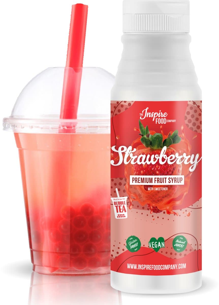 Inspire Food Company – Fruitsiroop Bubble Tea – Aardbei – 100% natuurlijk, geen kunstmatige kleurstoffen toegevoegd – 300 ML (EAN: 8721008718002)