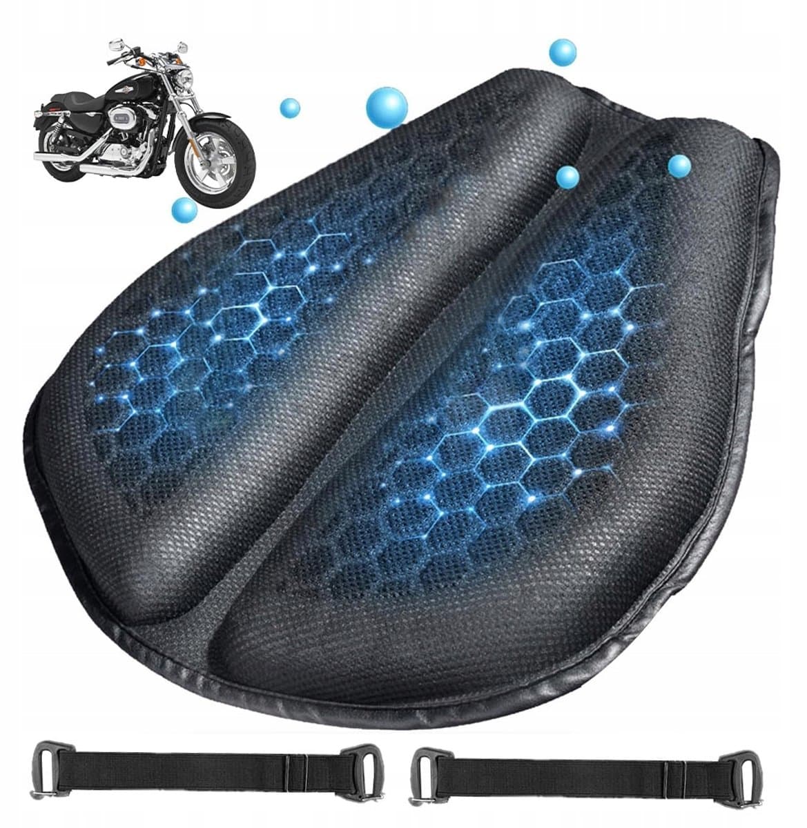 Motorfiets Schokabsorberend Kussen - Motorfiets Zadelkussen - 36.5*40*17cm - 3D Honingraat Ontwerp - Ademend en Schokabsorberend - Snelle Koeling en Warmteafvoer - Antislip - Geschikt voor Motorfietsen (EAN: 0191491018367)
