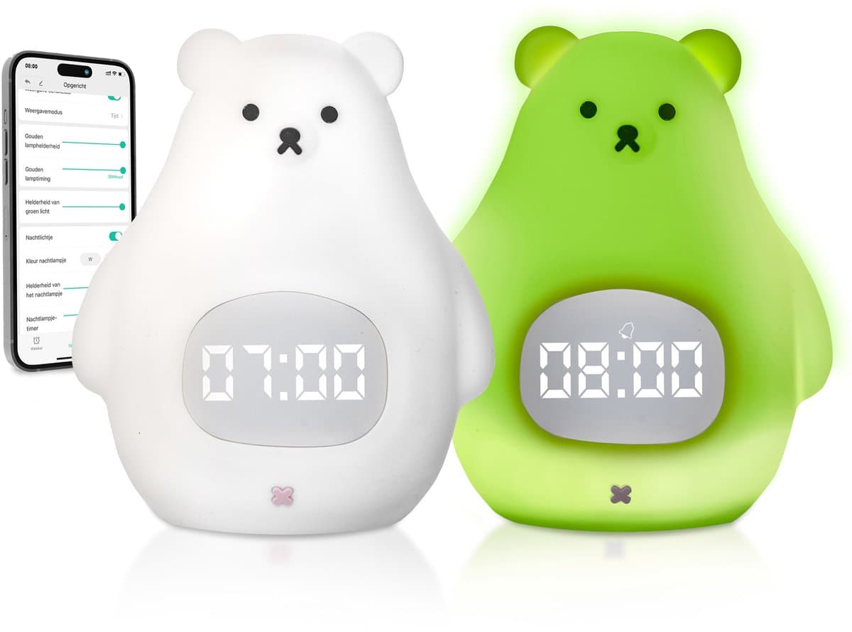 3Babies® Slaaptrainer – Slaapwekker Baby – Nachtlamp functie met Wekker – Kinderwekker – Wit Beertje – Inclusief App (EAN: 8721077891354): De eerste indruk Wit, lief en super praktisch!