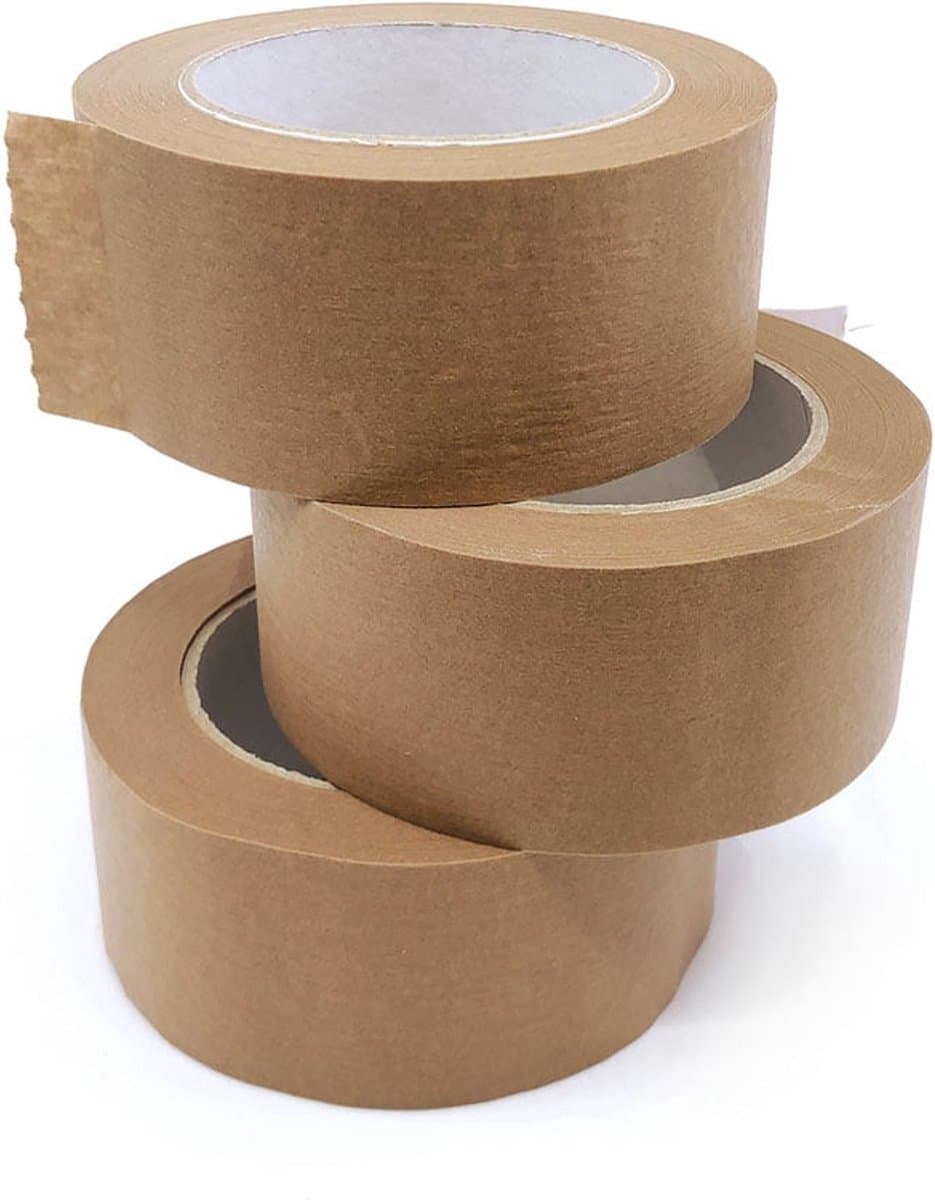 Tape kraft papier Tape 3 stuks - verpakkingstape -mileuvriendelijk -Plakt zeer goed op alle papierdozen 48 mm x 50 m (EAN: 8720165736218): De vondst Kraft Papier Tape (De 'Green Gamechanger')