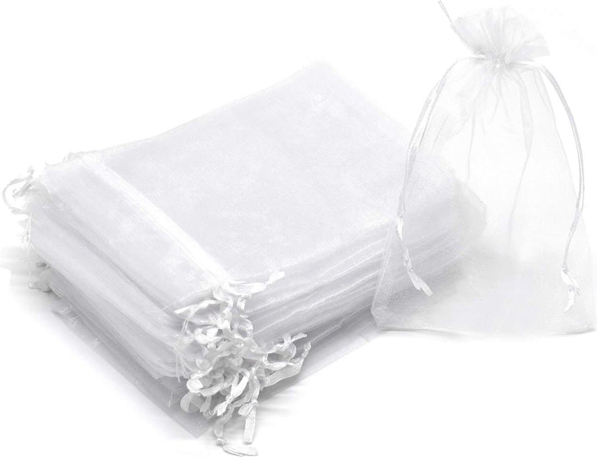 Fako Bijoux - 100 Organza Zakjes - 7x9 cm - Feestzakjes - Snoepzakjes - Cadeauzakjes - Uitdeelzakjes - Sieradenzakjes - Wit - 7x9cm - 100 Stuks (EAN: 8719743514867)
