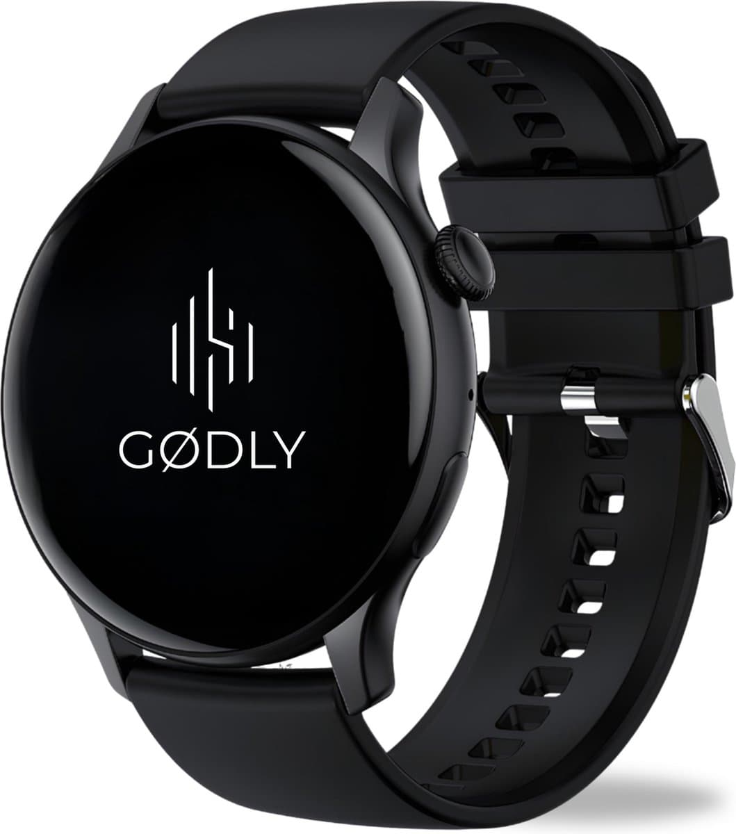 GØDLY® Amoled Smartwatch 46mm - voor Heren & Dames - Stappenteller - Kcal Teller - Slaapmeter & Hartslagmeter - Geschikt voor iOS & Android - Zwart (EAN: 8720938574146)
