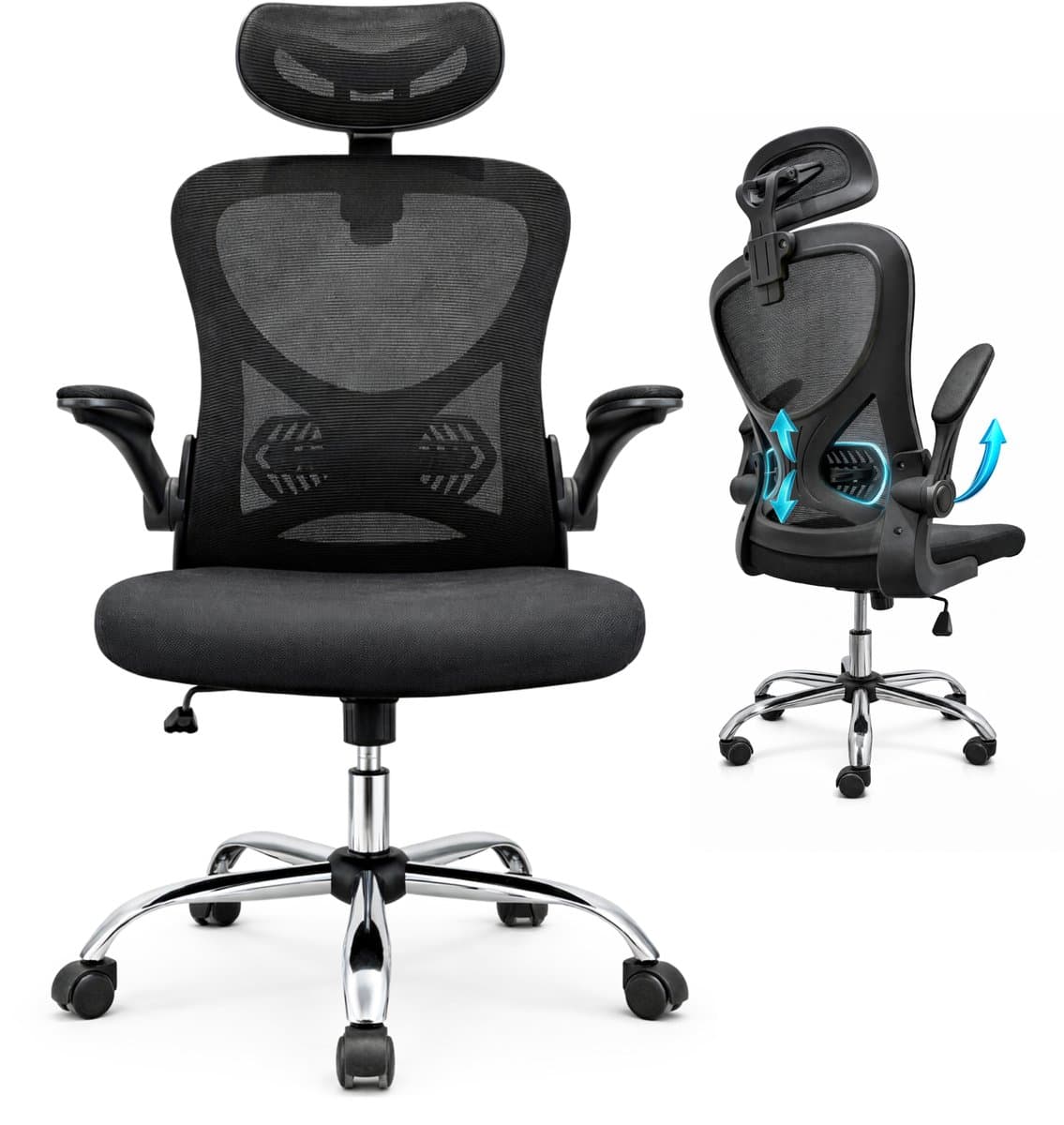 Five Stars® Ergonomische Bureaustoel voor Volwassenen - Mesh Rugleuning - Verstelbare Hoofdsteun & Armleuningen - Ergo Plus - Zwart (EAN: 8721398966229): Eerste indruk Wat krijg je precies