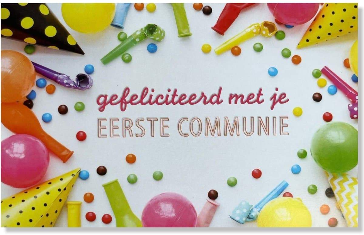 Communie Wenskaart Slingers & Ballonnen - 12x17cm - Gevouwen kaart inclusief envelop - Communiekaart (EAN: 0710663464919)
