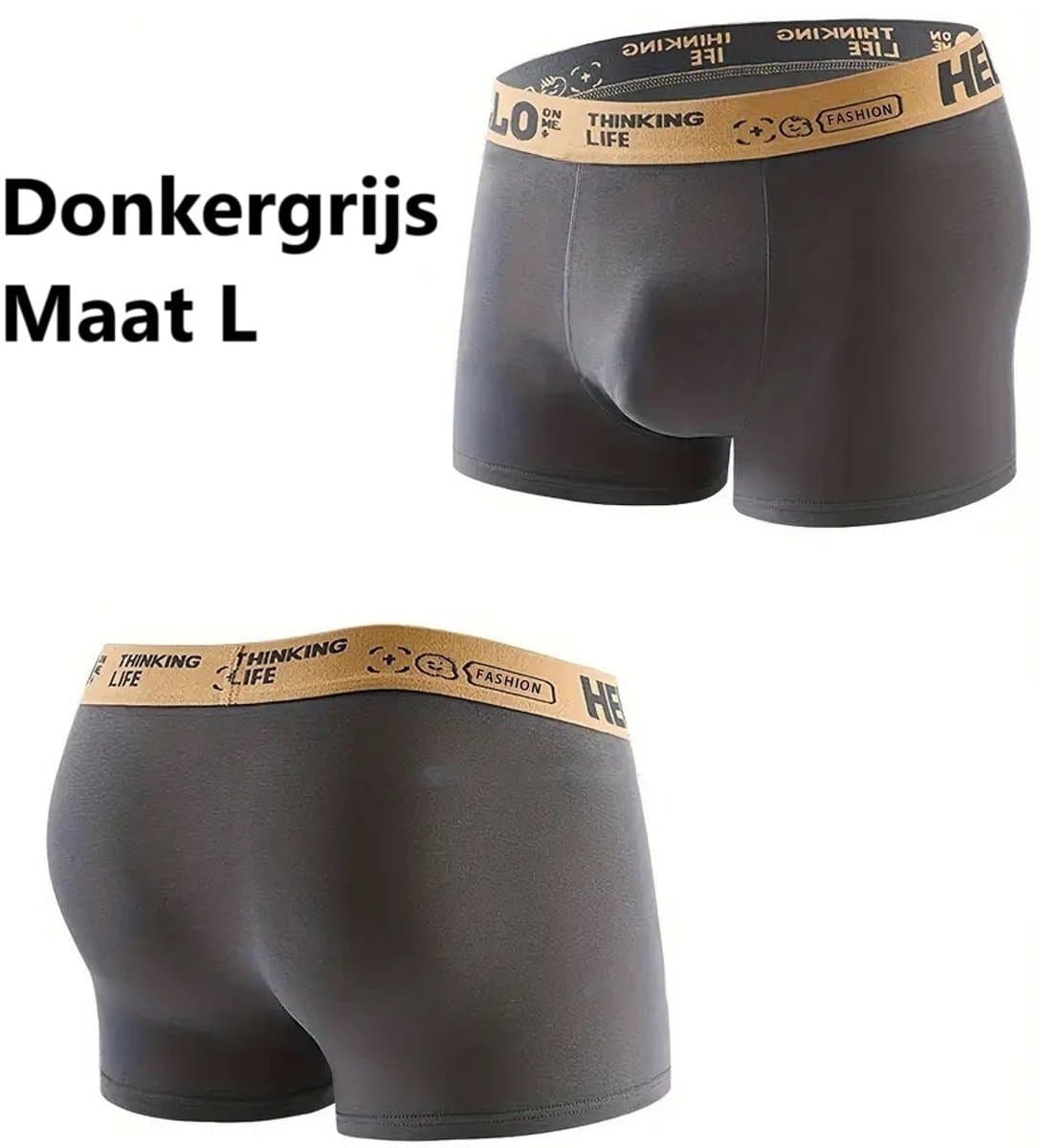 HELLO Elastische Heren Boxershort I Onderbroek Mannen I Heren Ondergoed I Ademend, Zacht & Comfortabel I Maat L I Donker Grijs (EAN: 8721025543465)
