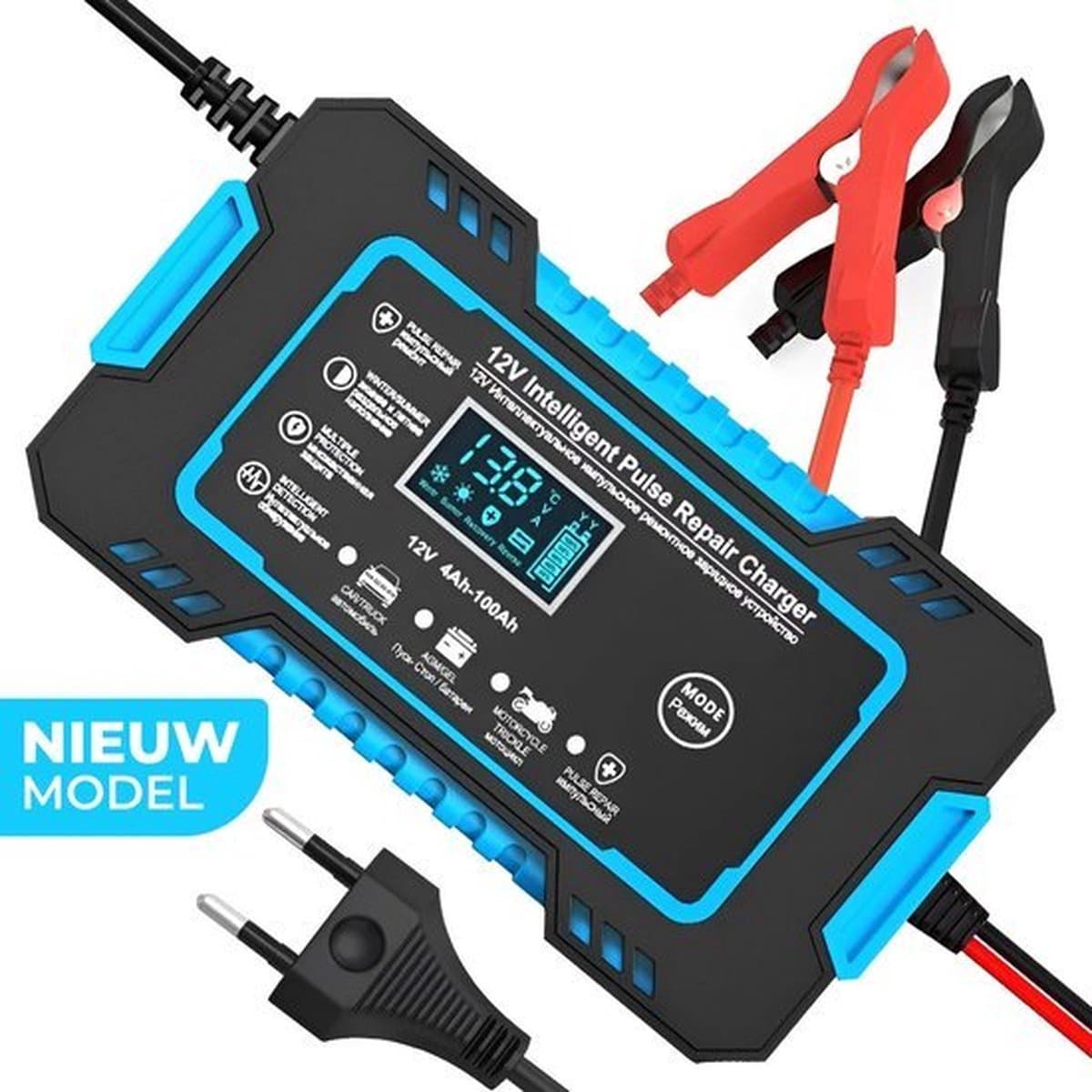 Acculader - 12V 4/6/8A - Reparatiemodus - Druppellader - Accu Lader voor Auto / Motor / Scooter / Boot / Camper - Nederlandse Handleiding (EAN: 5407011397092)
