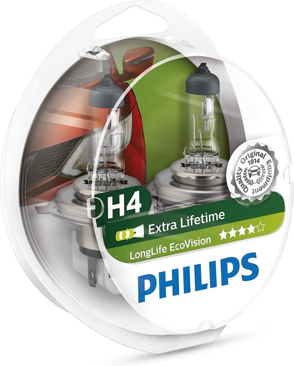 Philips H4 - Reservelampen – Longlife EcoVision - 12V 60/55W - 2 Stuks (EAN: 8727900362589)